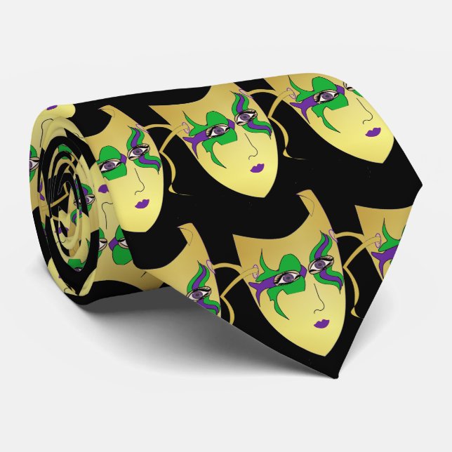 Mardi Gras Carnival Mask on Black NeckTie Slips (Rullad)