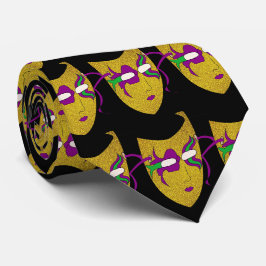 Mardi Gras Carnival Mask on Black NeckTie Slips