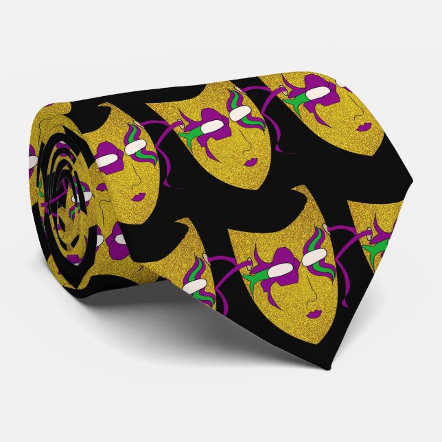 Mardi Gras Carnival Mask on Black NeckTie Slips (Rullad)