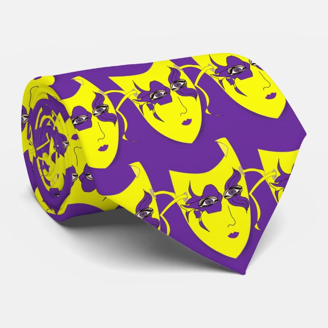 Mardi Gras Carnival Mask on Lila NeckTie Slips (Rullad)