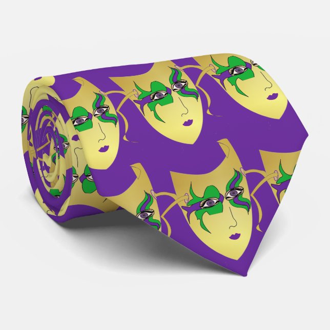Mardi Gras Carnival Mask on Lila NeckTie Slips (Rullad)
