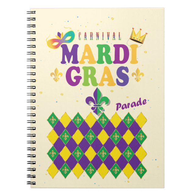 Mardi Gras Carnival Party Fleur de Lis Mönster Anteckningsbok (Framsidan)