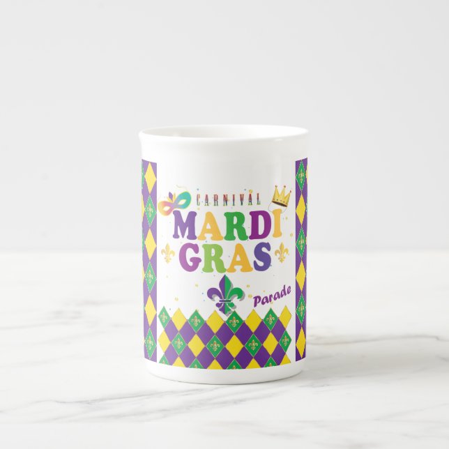Mardi Gras Carnival Party Fleur de Lis Rhombus Benporslin Mugg (Framsidan)