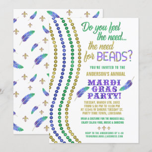 Mardi Gras Carnival Party Funny Need for Pärlor Inbjudningar