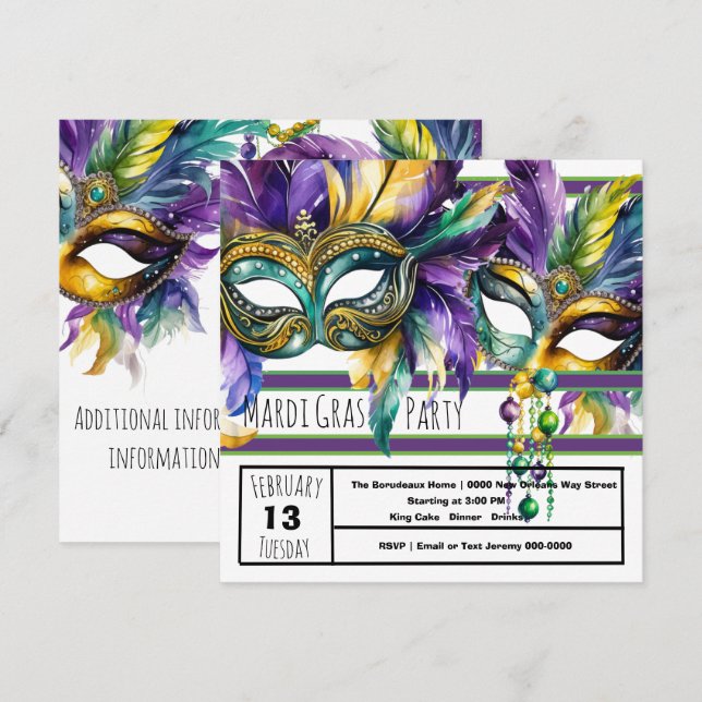 Mardi Gras Carnival Party Inbjudningar (Fram/baksida)