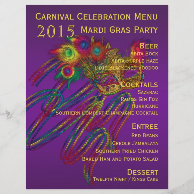 Mardi Gras Carnival Party Menu Stationery (Framsida)
