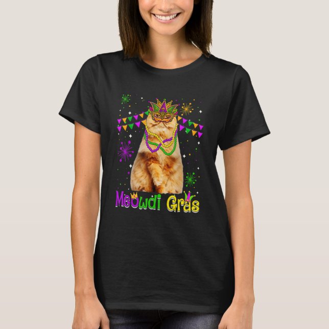 Mardi Gras Cat Cute Persian Cat Carnival Mask T Shirt (Framsida)