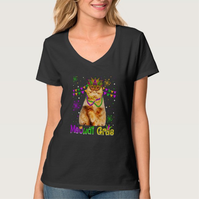 Mardi Gras Cat Cute Persian Cat Carnival Mask T Shirt (Framsida)