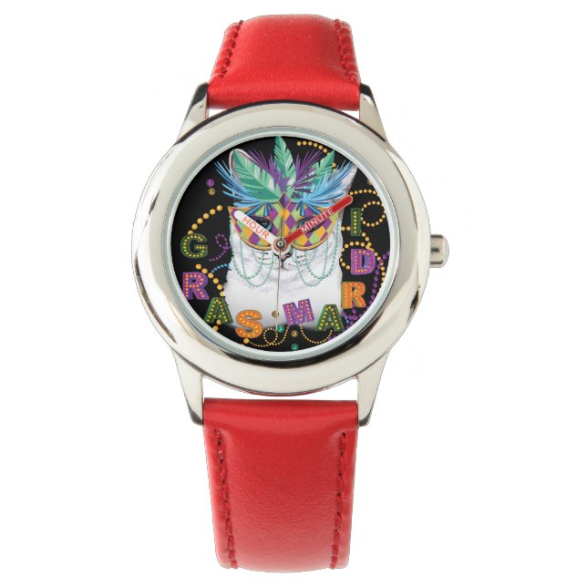 Mardi Gras Cat, Funny Mardi Gras Armbandsur (Framsida)