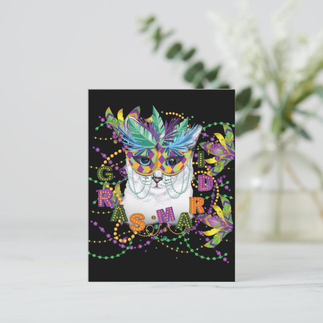 Mardi Gras Cat, Funny Mardi Gras Helg Vykort (Stående Fram)