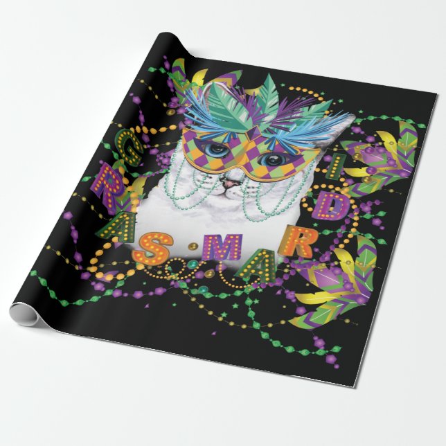 Mardi Gras Cat, Funny Mardi Gras Presentpapper (Utrullad)