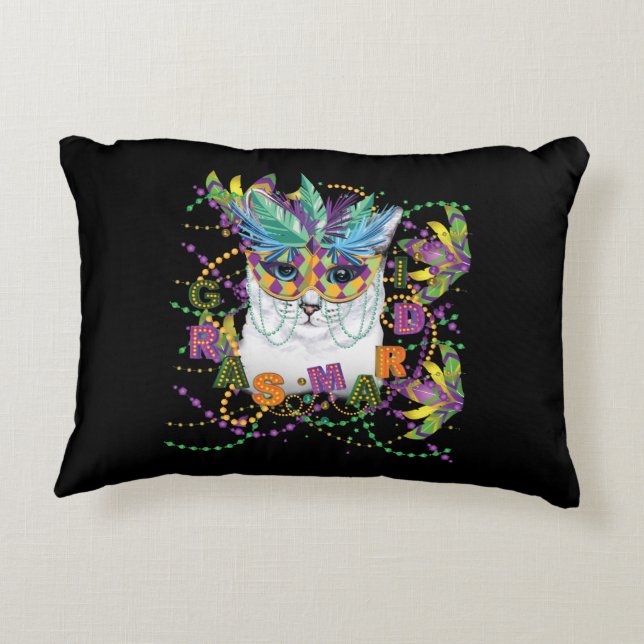 Mardi Gras Cat, Funny Mardi Gras Prydnadskudde (Baksidan)