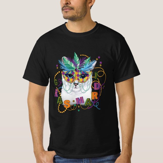 Mardi Gras Cat, Funny Mardi Gras T Shirt (Framsida)