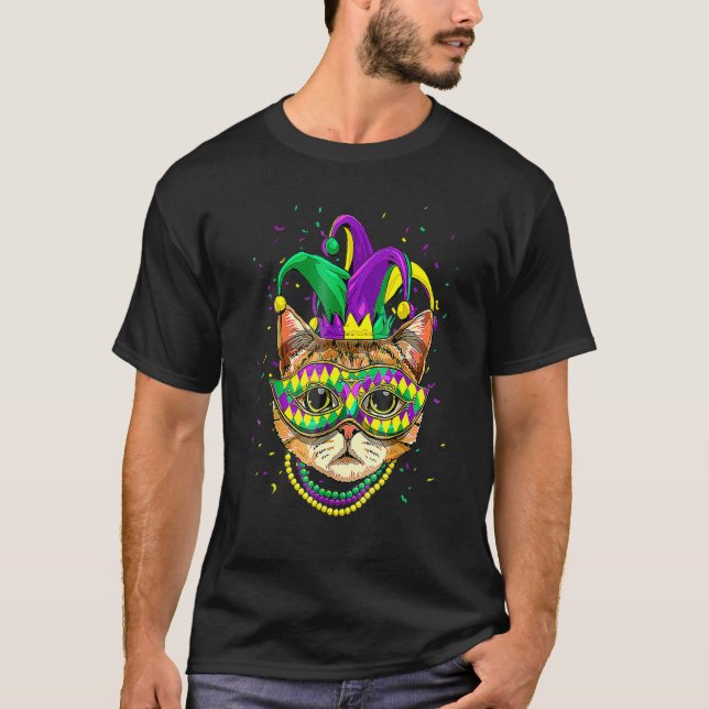 Mardi Gras Cat Mask Funny Carnival Parade Party Ca T Shirt (Framsida)