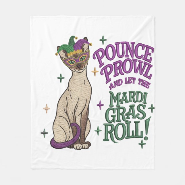 Mardi Gras Cat Pounce Proud Mask Art Fleecefilt (Framsidan)