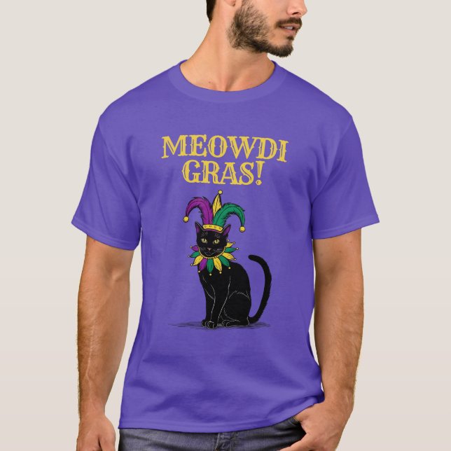 Mardi Gras Cat T-shirt, Funny Meowdi Gras Tee (Framsida)