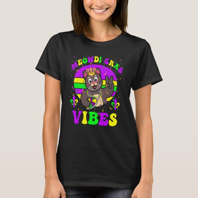 Mardi Gras Cat with Beads Carnival outfit for kids T Shirt (Framsida)