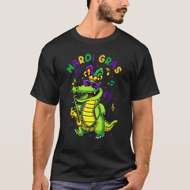 Mardi Gras Celebration Alligator Crocodile Holiday T Shirt (Framsida)