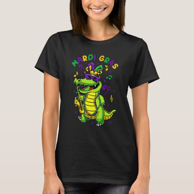 Mardi Gras Celebration Alligator Crocodile Holiday T Shirt (Framsida)