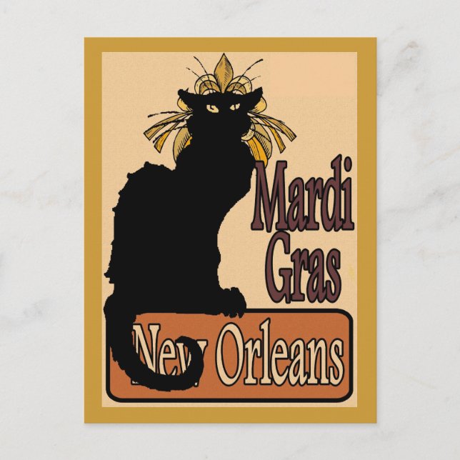 Mardi Gras Chat Noir vykort (Framsida)