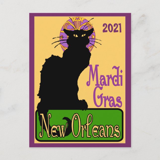 Mardi Gras Chatta Noir, lägg till text Vykort (Framsida)