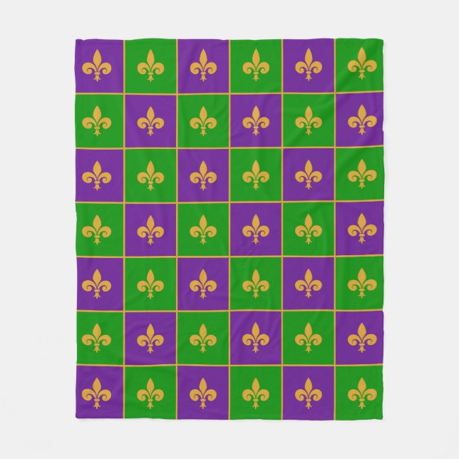 Mardi Gras Checkered Fleur De Lis Fleece Blanket (Framsidan)