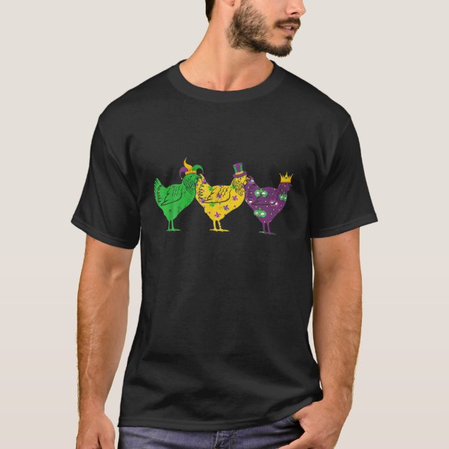 Mardi Gras Chicken Pärlor Festival Animals Jester  T Shirt (Framsida)