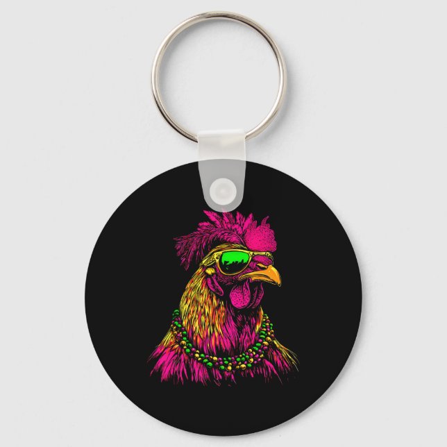 Mardi Gras Chicken Sungles Pärlor Farmer New Orlea Nyckelring (Framsida)