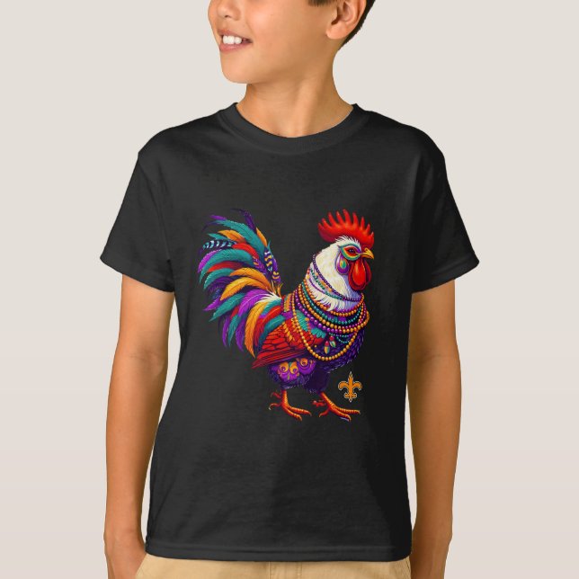 Mardi Gras Chicken Tupp Pärlor New Orleans Funny T Shirt (Framsida)