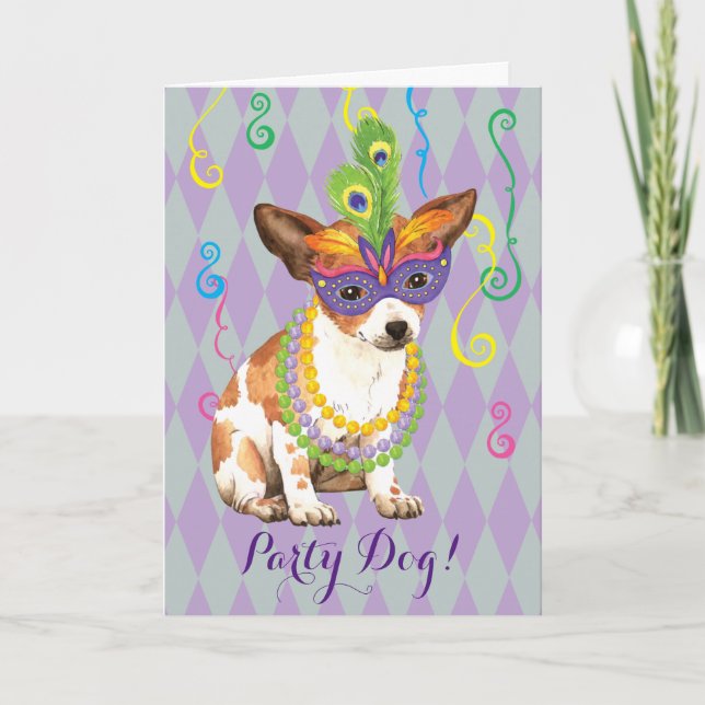 Mardi Gras Chihuahua Kort (Framsida)