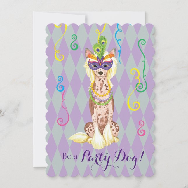 Mardi Gras Chinese Crested Inbjudningar (Framsida)