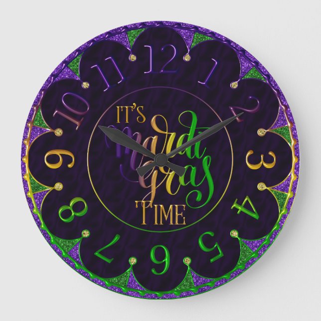 Mardi Gras Clock, färglöst Mardi Gras Time La Stor Klocka (Framsida)