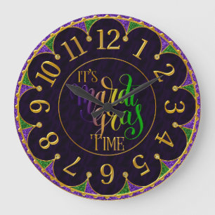 Mardi Gras Clock, färgstark Mardi Gras Time L. Stor Klocka