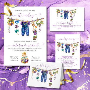 Mardi Gras Clothesline Boy Shower Inbjudningar