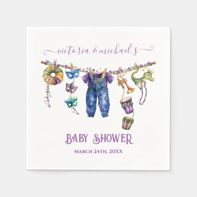 Mardi Gras Clothesline boy Shower Pappersservett (Framsidan)
