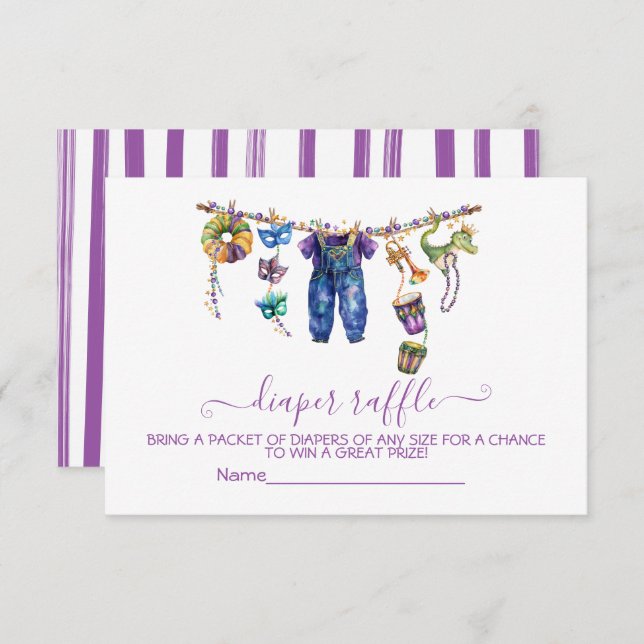 Mardi Gras clothesline Diaper Raffle Card Inbjudningar (Fram/baksida)