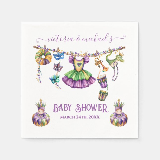 Mardi Gras Clothesline Girl Baby Shower Pappersservett (Framsidan)
