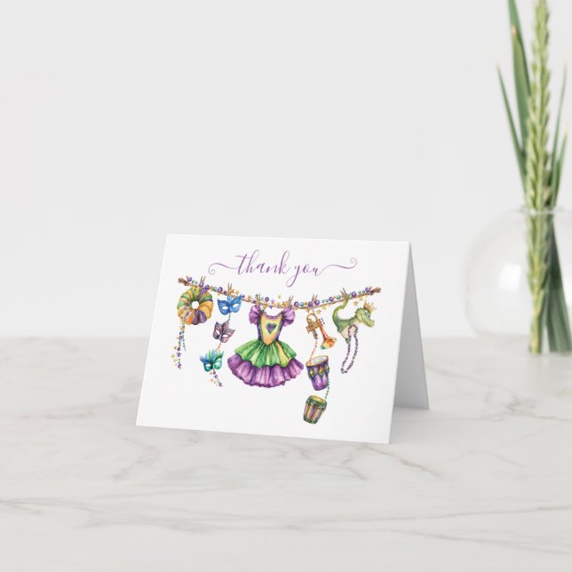 Mardi Gras Clothesline Girl Baby Shower Tack Kort (Framsida)