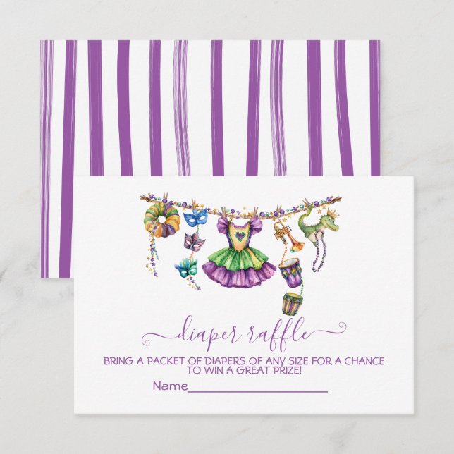 Mardi Gras clothesline Girl Diaper Raffle Card Inbjudningar (Fram/baksida)