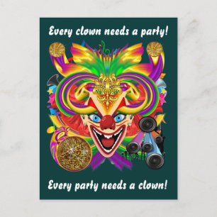 Mardi Gras Clown View Notes Inbjudan Vykort