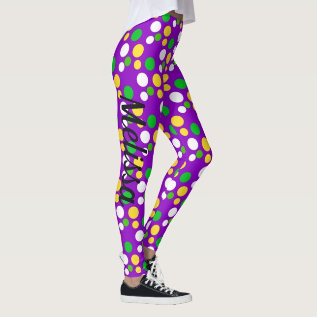 Mardi Gras Confetti Guld Lila Grönt Leggings (Höger)