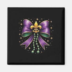 Mardi Gras Coquette Bow Tjock Lycklig Mardi Gras Magnet