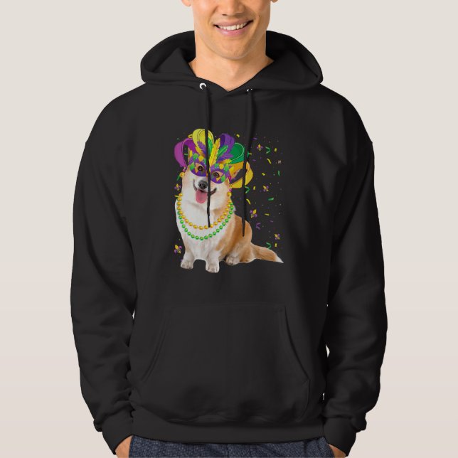 Mardi Gras Corgi Dog Animal Festival Party Hoodie (Framsida)