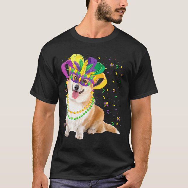 Mardi Gras Corgi Dog Animal Festival Party T Shirt (Framsida)