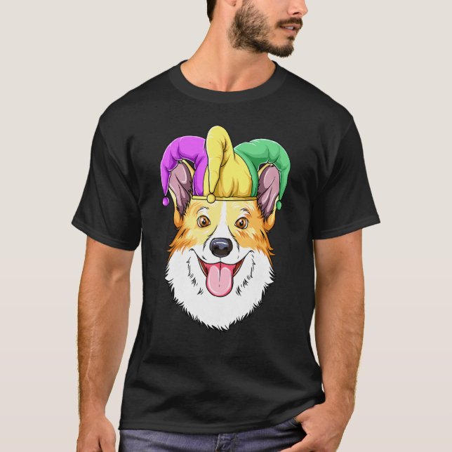 Mardi Gras Corgi Karnevalshatt Corgi T Shirt (Framsida)