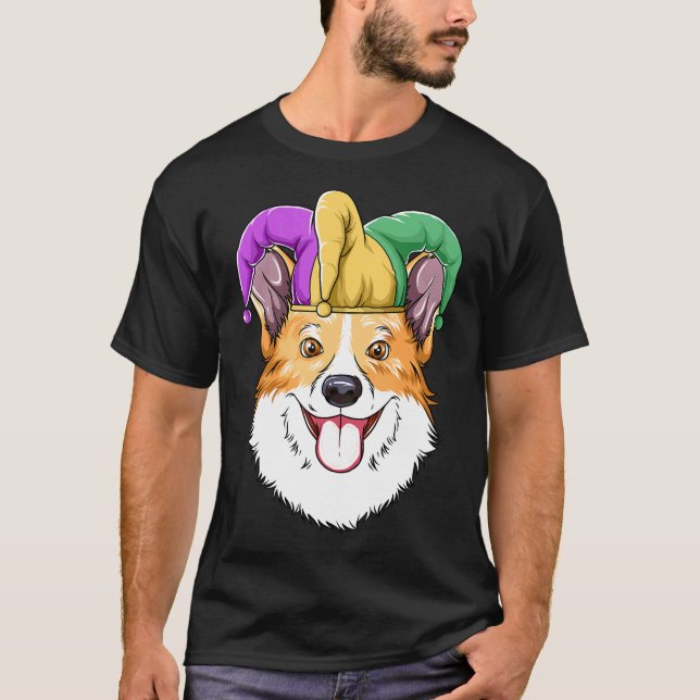Mardi Gras Corgi Karnevalshatt Corgi T Shirt (Framsida)