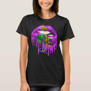 Mardi Gras Costume Cute Lila & Guld Läppar Fleur D T Shirt