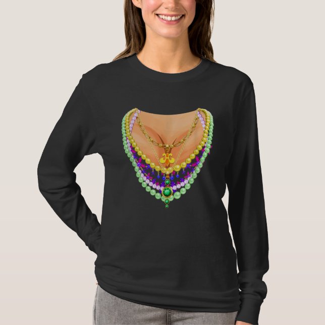 Mardi Gras Costume Flash Cleavage for Women Girls T Shirt (Framsida)