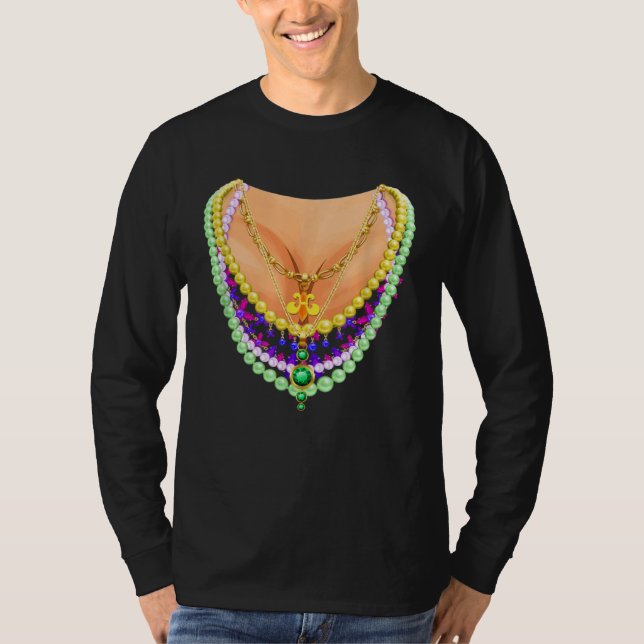 Mardi Gras Costume Flash Cleavage for Women Girls T Shirt (Framsida)