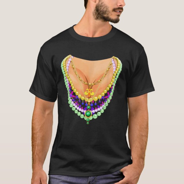 Mardi Gras Costume Flash Cleavage for Women Girls T Shirt (Framsida)